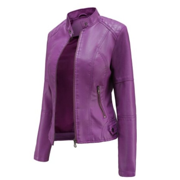 Women's Faux Leather Jacket in Violet. Purple Moto Jacket. NWT. XL.Express.Biker - Picture 2 of 9